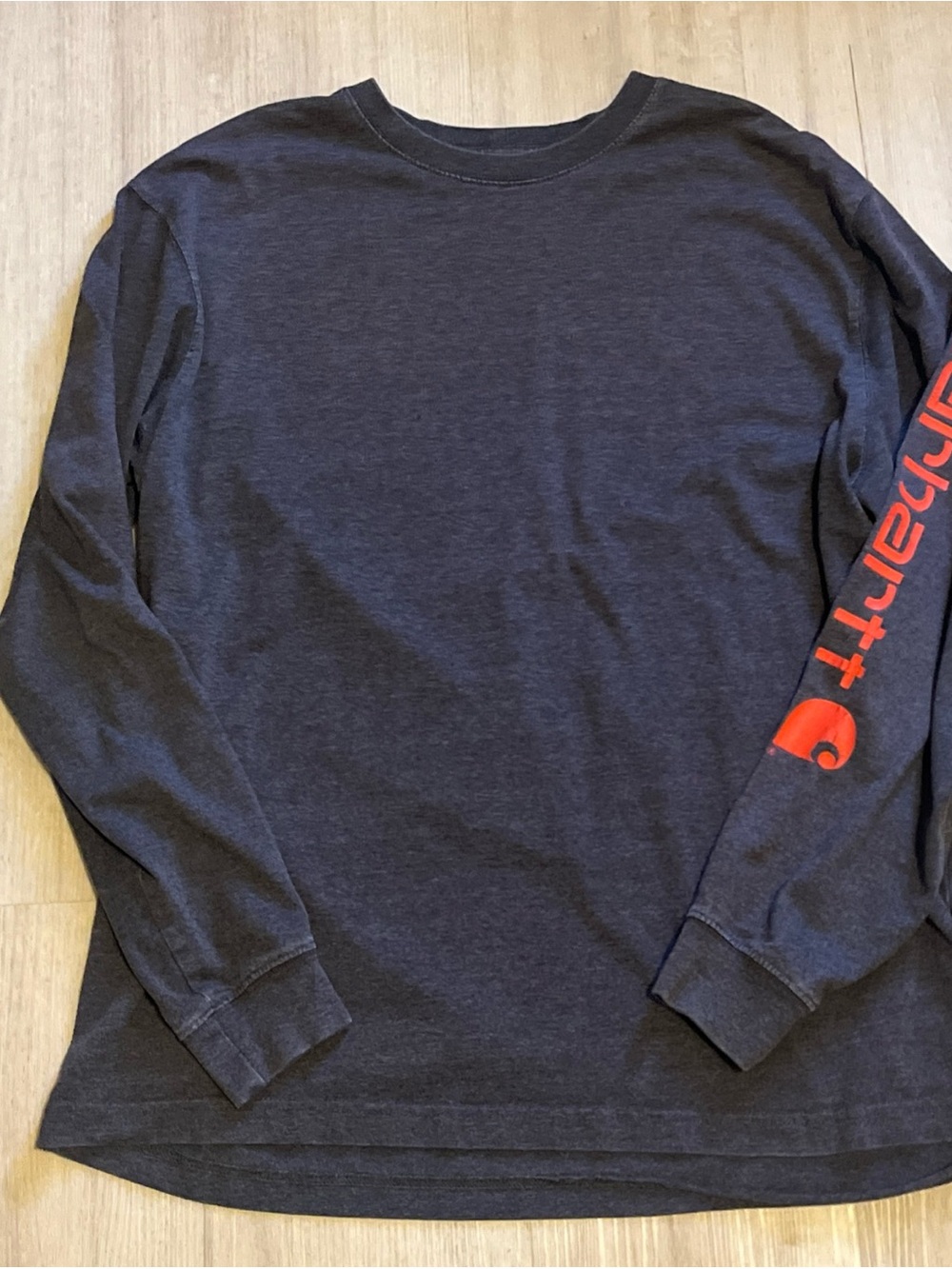 Carhartt Long-Sleeve Crewneck Loosefit Tee in Navy with Red Sleeve Logo
